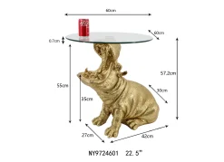 Stolik pomocniczy złoty hipopotam blat szklany Ø48xH60 cm