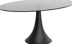Stół owalny ze szklanym blatem i czarną aluminiową podstawą 180x120 cm