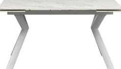 Stół rozkładany biały blat ceramiczny nogi stalowe 140-200x80 cm
