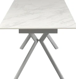 Stół rozkładany biały blat ceramiczny nogi stalowe 140-200x80 cm