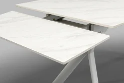 Stół rozkładany biały blat ceramiczny nogi stalowe 140-200x80 cm