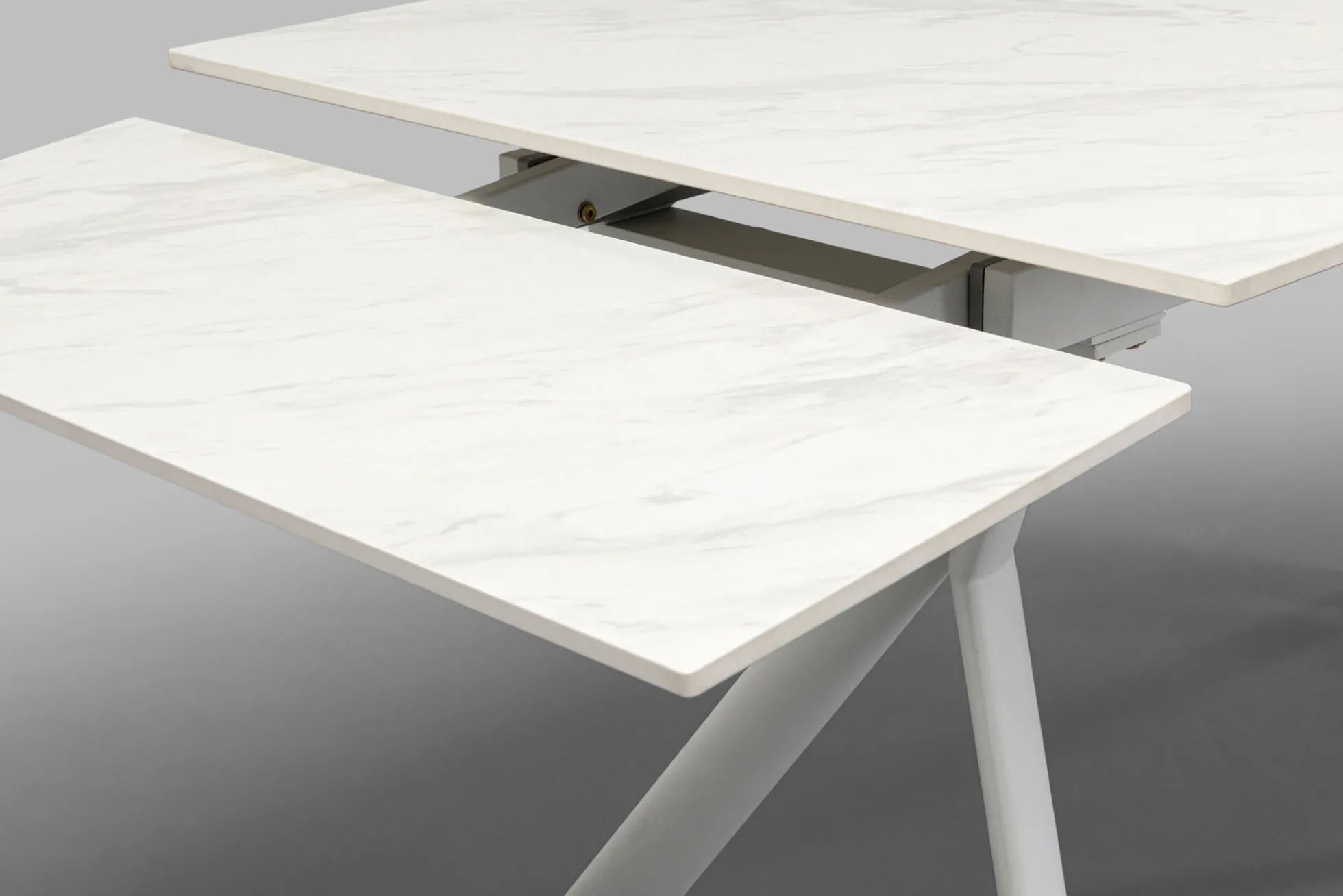 Stół rozkładany biały blat ceramiczny nogi stalowe 140-200x80 cm