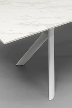 Stół rozkładany biały blat ceramiczny nogi stalowe 140-200x80 cm