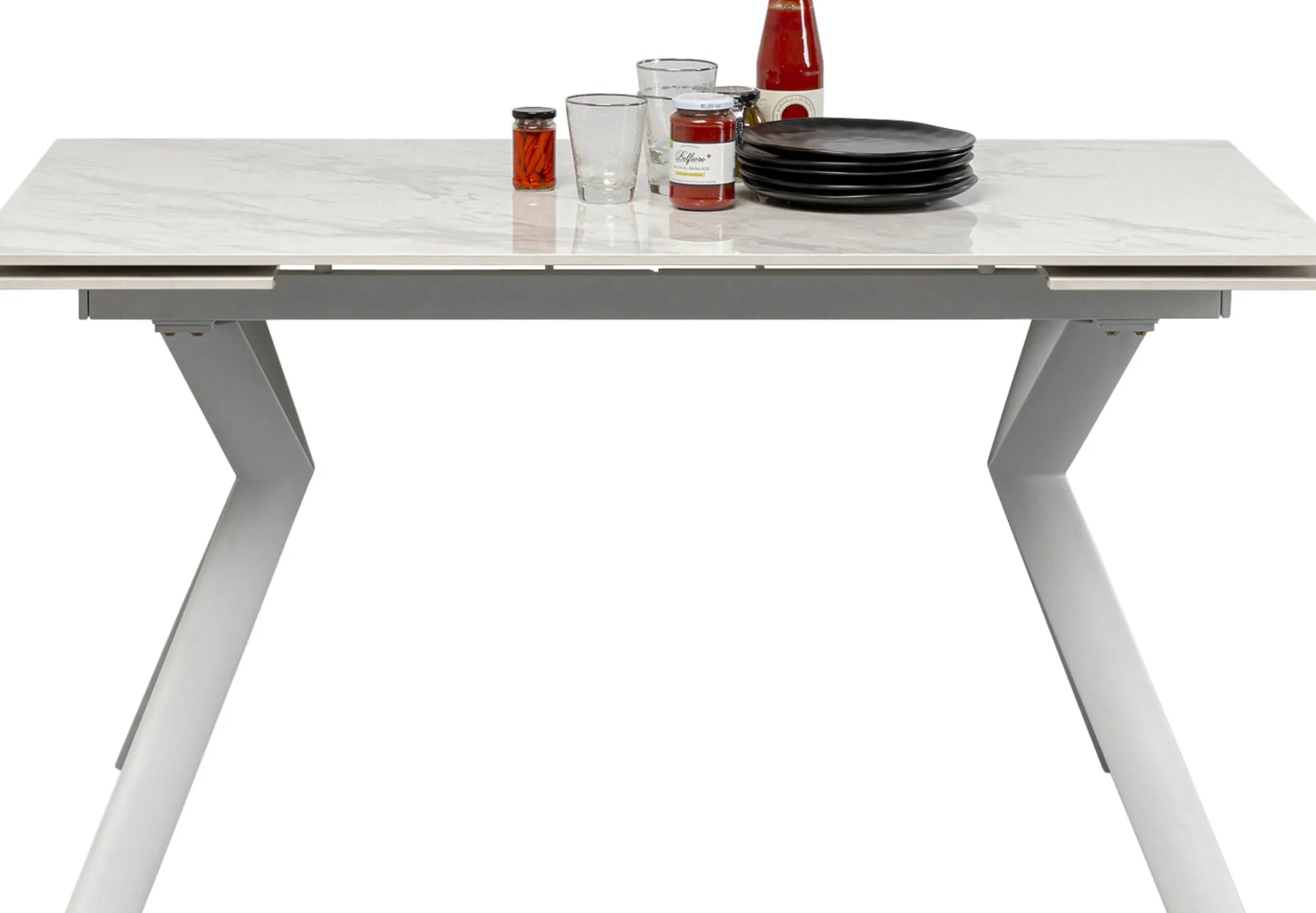 Stół rozkładany biały blat ceramiczny nogi stalowe 140-200x80 cm