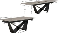 Stół rozkładany blat ceramika i szkło podstawa czarna 200-260x100 cm