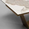 Stół rozkładany blat szkło i kamionka nogi stal nierdzewna 200-260x100 cm