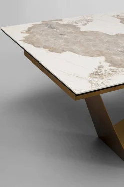 Stół rozkładany blat szkło i kamionka nogi stal nierdzewna 200-260x100 cm