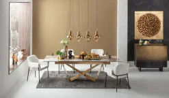 Stół rozkładany blat szkło i kamionka nogi stal nierdzewna 200-260x100 cm