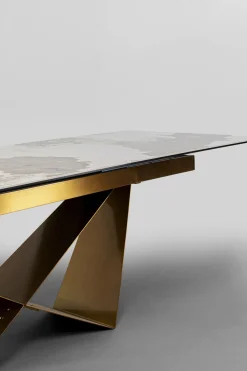 Stół rozkładany blat szkło i kamionka nogi stal nierdzewna 200-260x100 cm