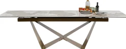 Stół rozkładany blat szkło i kamionka nogi stal nierdzewna 200-260x100 cm
