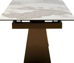 Stół rozkładany blat szkło i kamionka nogi stal nierdzewna 200-260x100 cm