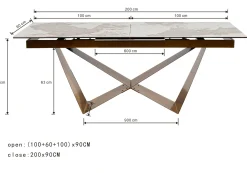 Stół rozkładany blat szkło i kamionka nogi stal nierdzewna 200-260x100 cm