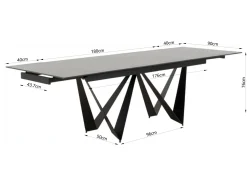 Stół rozkładany czarny blat ceramika nogi stalowe 180-260x90 cm
