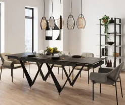Stół rozkładany czarny blat ceramika nogi stalowe 180-260x90 cm