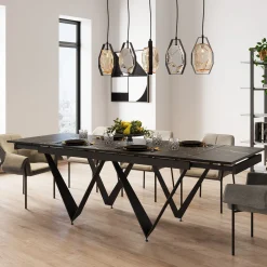 Stół rozkładany czarny blat ceramika nogi stalowe 180-260x90 cm