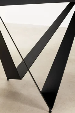 Stół rozkładany czarny blat ceramika nogi stalowe 180-260x90 cm