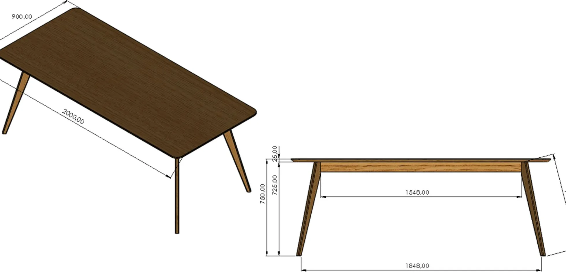 Stół z drewna dębowego blat prostokątny 200x90 cm