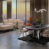Stół z fornirowanym czarnym blatem i srebrną podstawą 220x110 cm