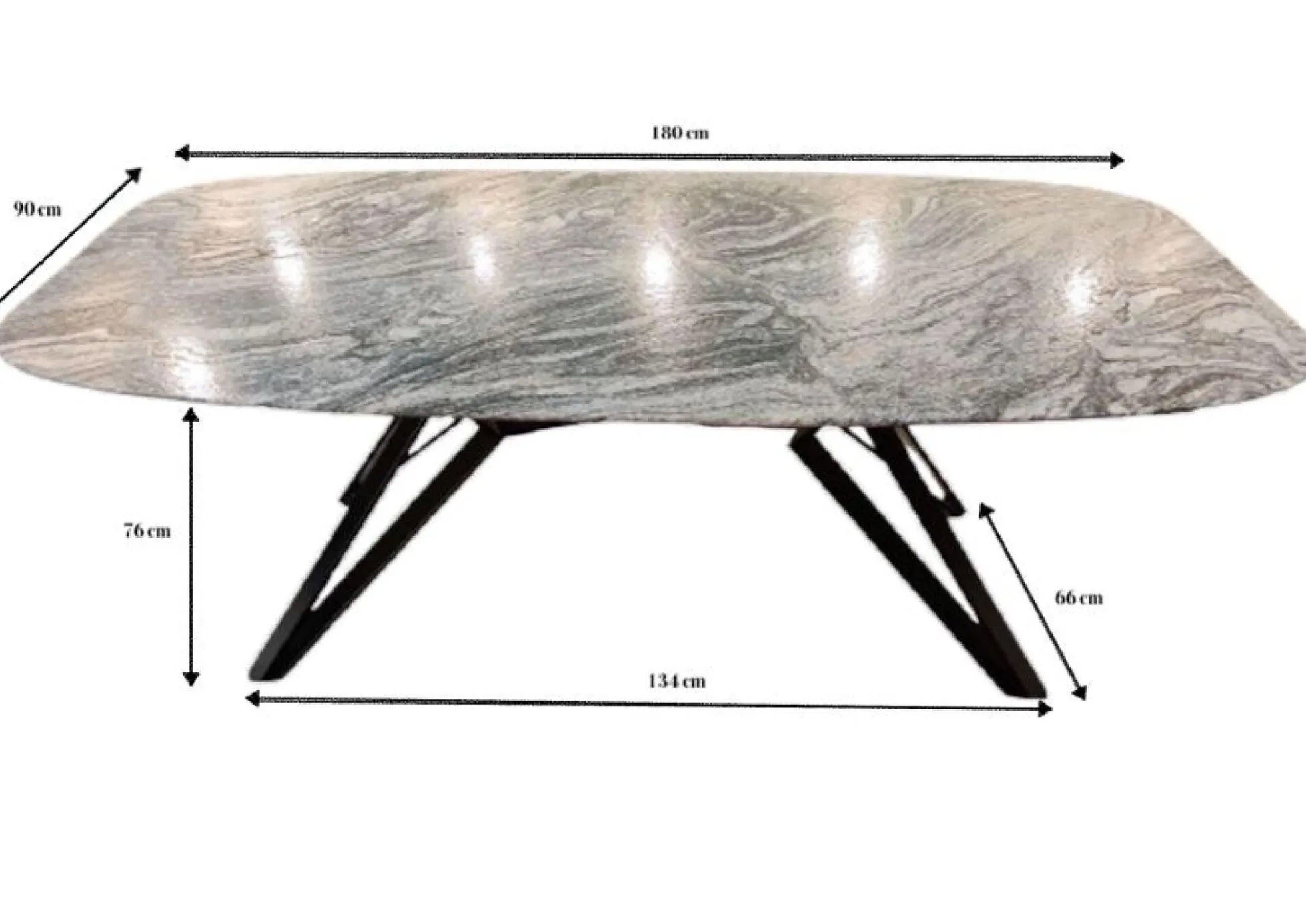 Stół z granitowym blatem i czarnymi stalowymi nogami 180x90 cm