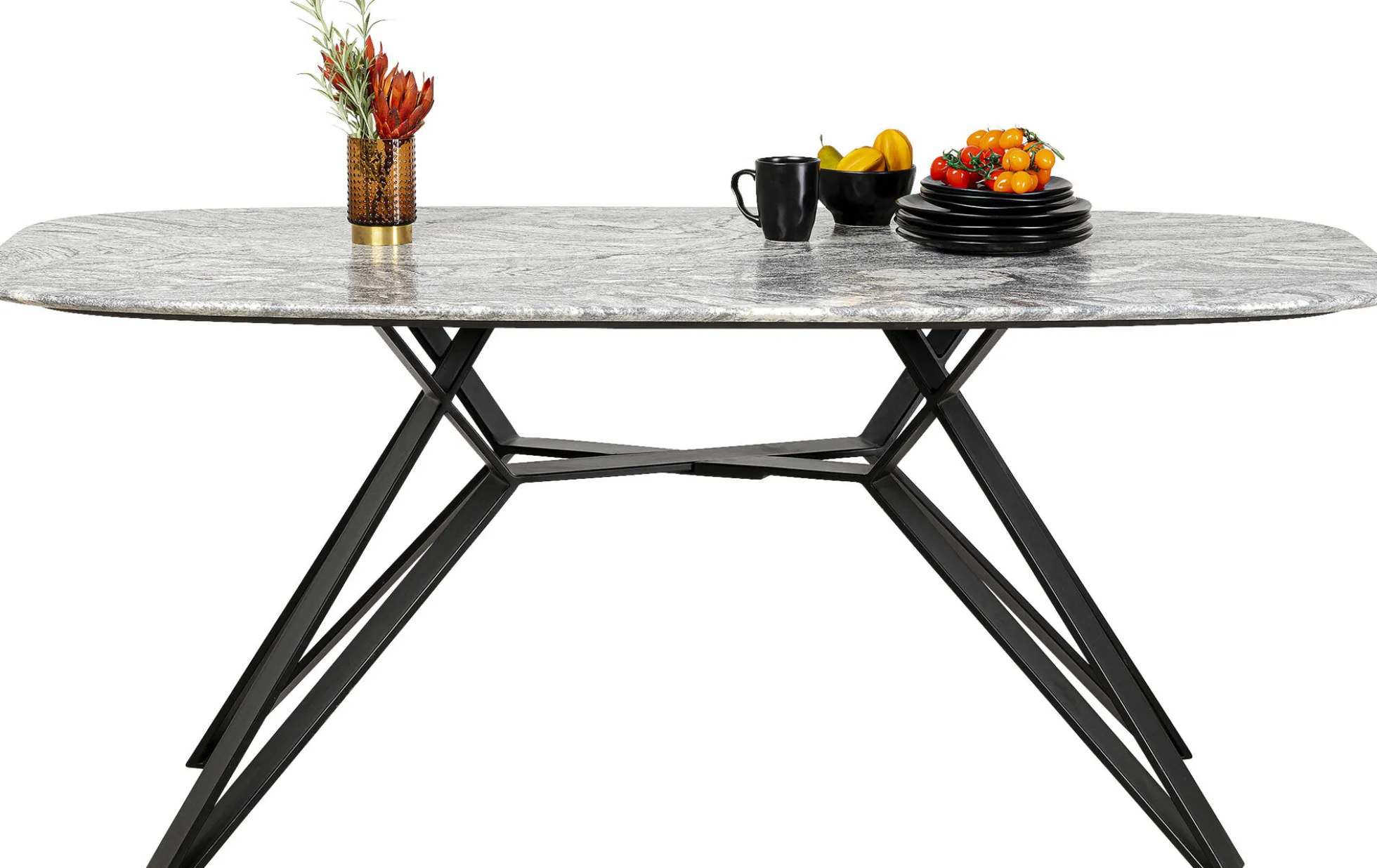 Stół z granitowym blatem i czarnymi stalowymi nogami 180x90 cm