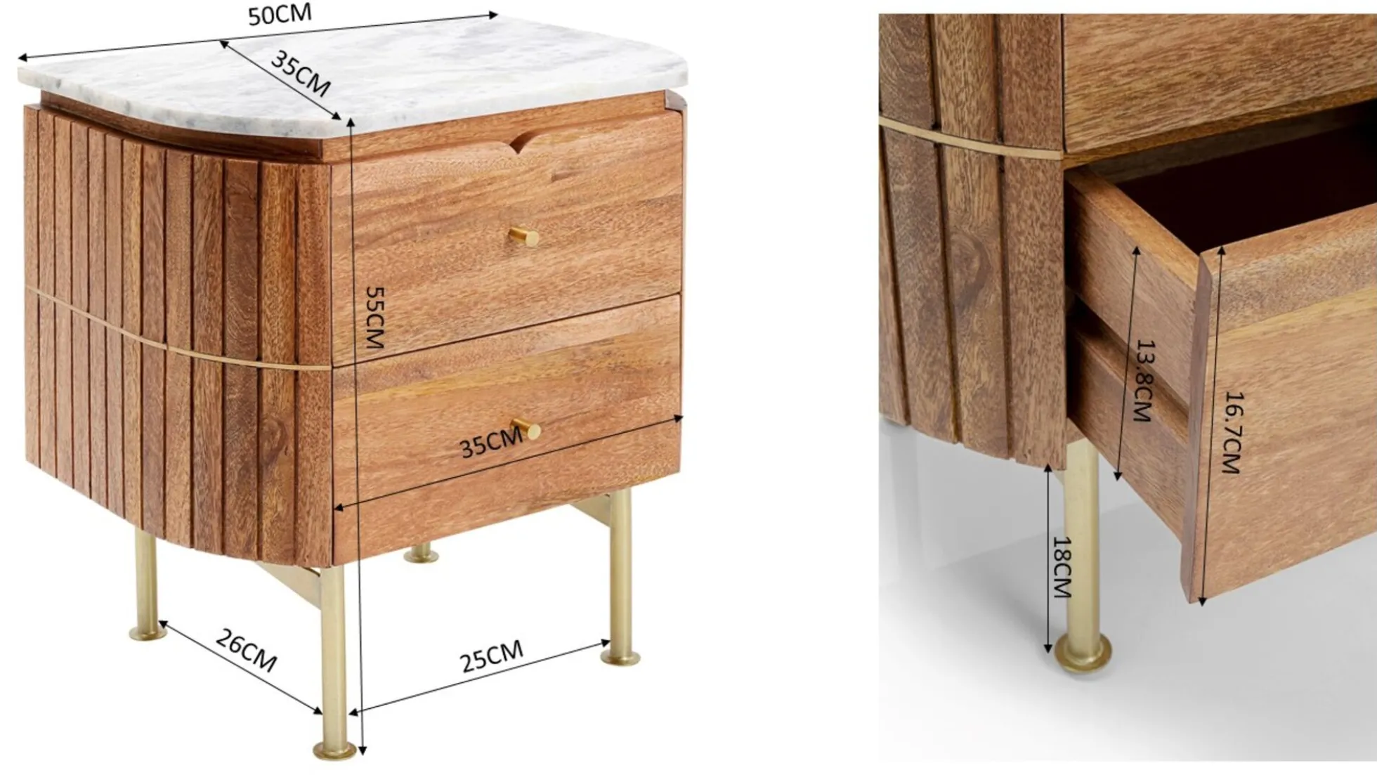 Szafka nocna Grace 50x55 cm drewno mango - blat marmur