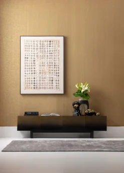 Szafka RTV 4-drzwiowa czarno-złota front stal nierdzewna 180x45 cm