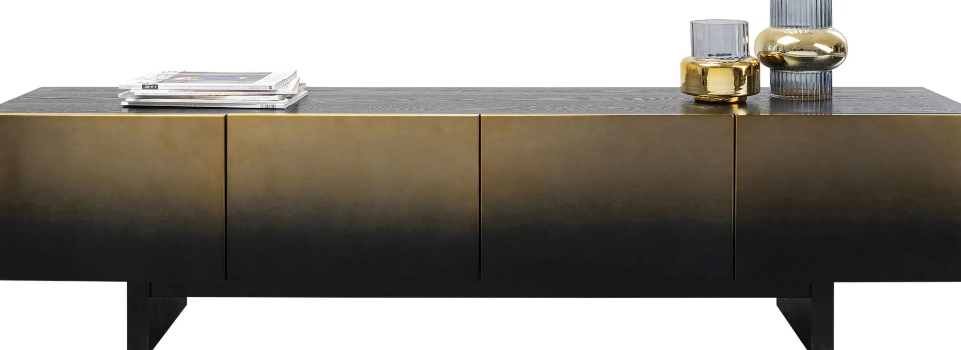 Szafka RTV 4-drzwiowa czarno-złota front stal nierdzewna 180x45 cm
