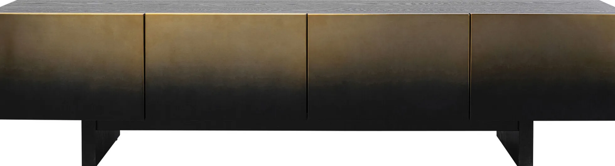 Szafka RTV 4-drzwiowa czarno-złota front stal nierdzewna 180x45 cm