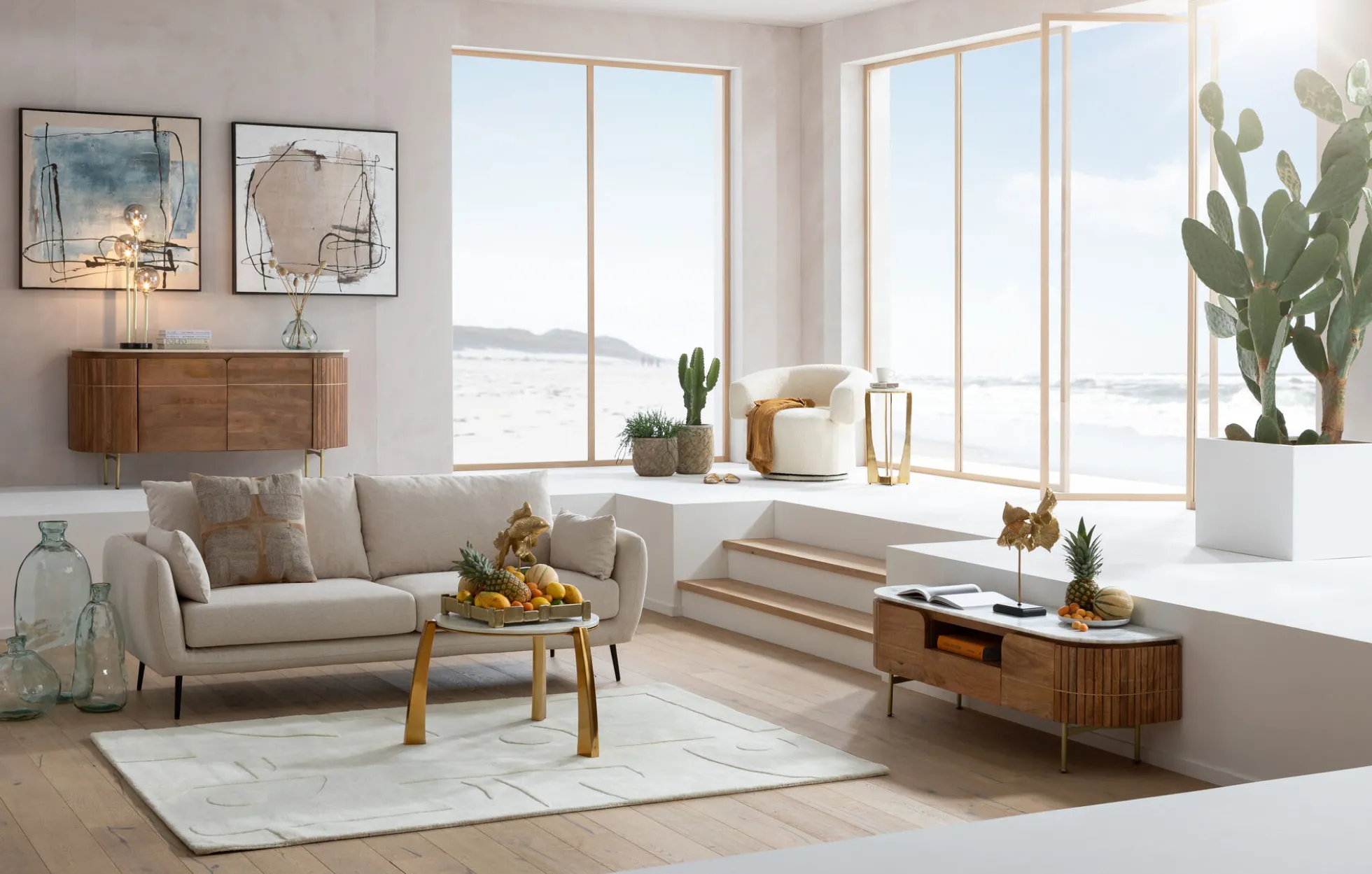 Szafka RTV Grace 145x48 cm drewno mango - blat marmur