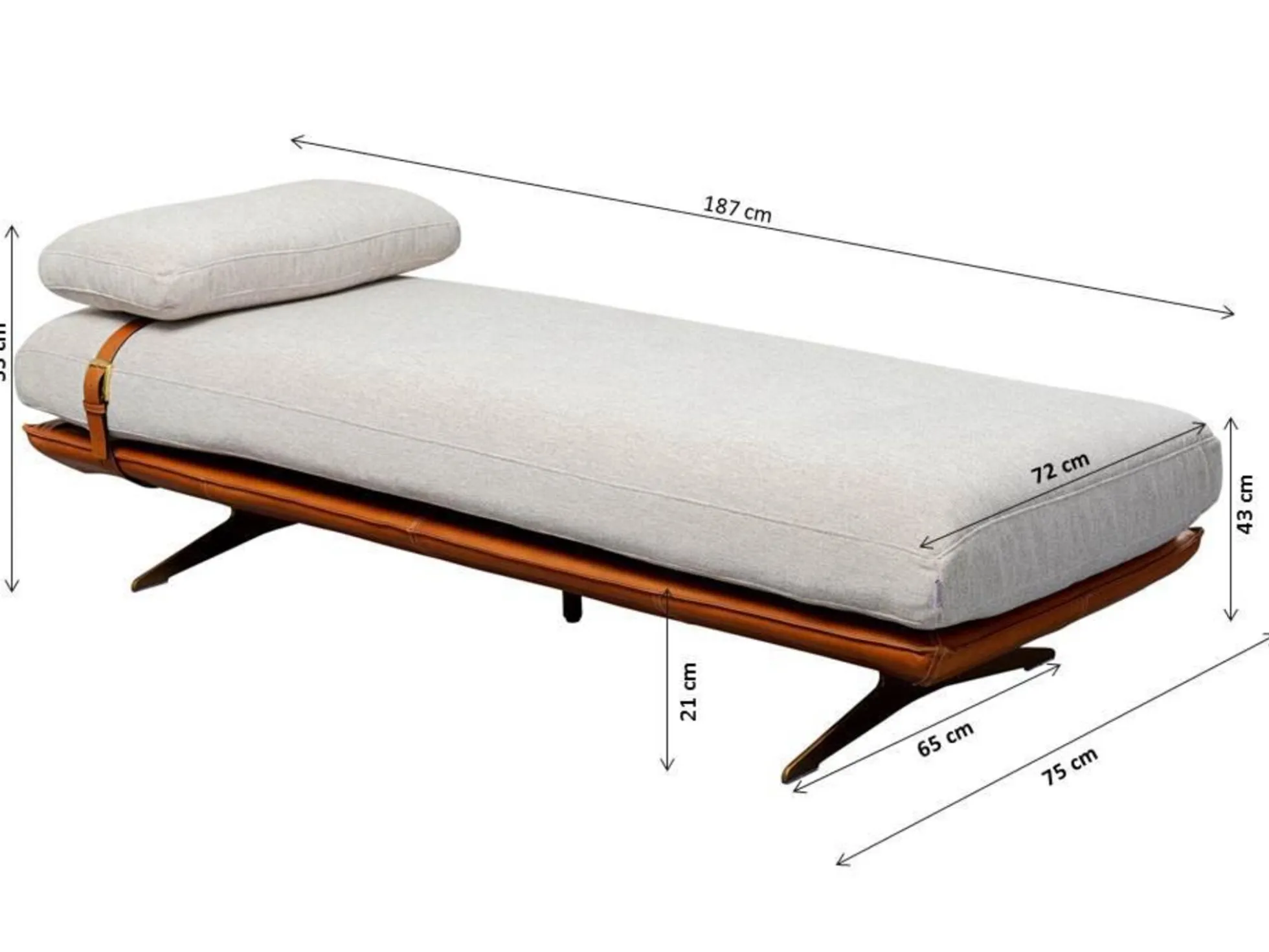 Szezlong - leżanka ekskluzywna skóra naturalna i len 187 cm