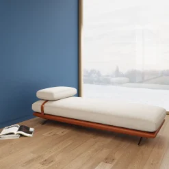 Szezlong - leżanka ekskluzywna skóra naturalna i len 187 cm