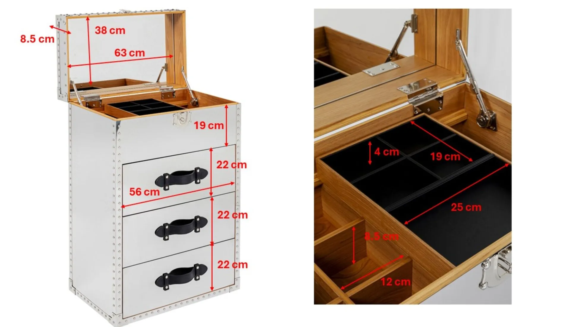Toaletka z lustrem i szufladami glamour stal nierdzewna 65x100 cm