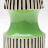 Wazon do salonu w paski zielony detal Ø13x26 cm porcelana