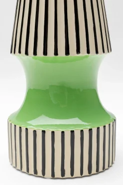 Wazon do salonu w paski zielony detal Ø13x26 cm porcelana