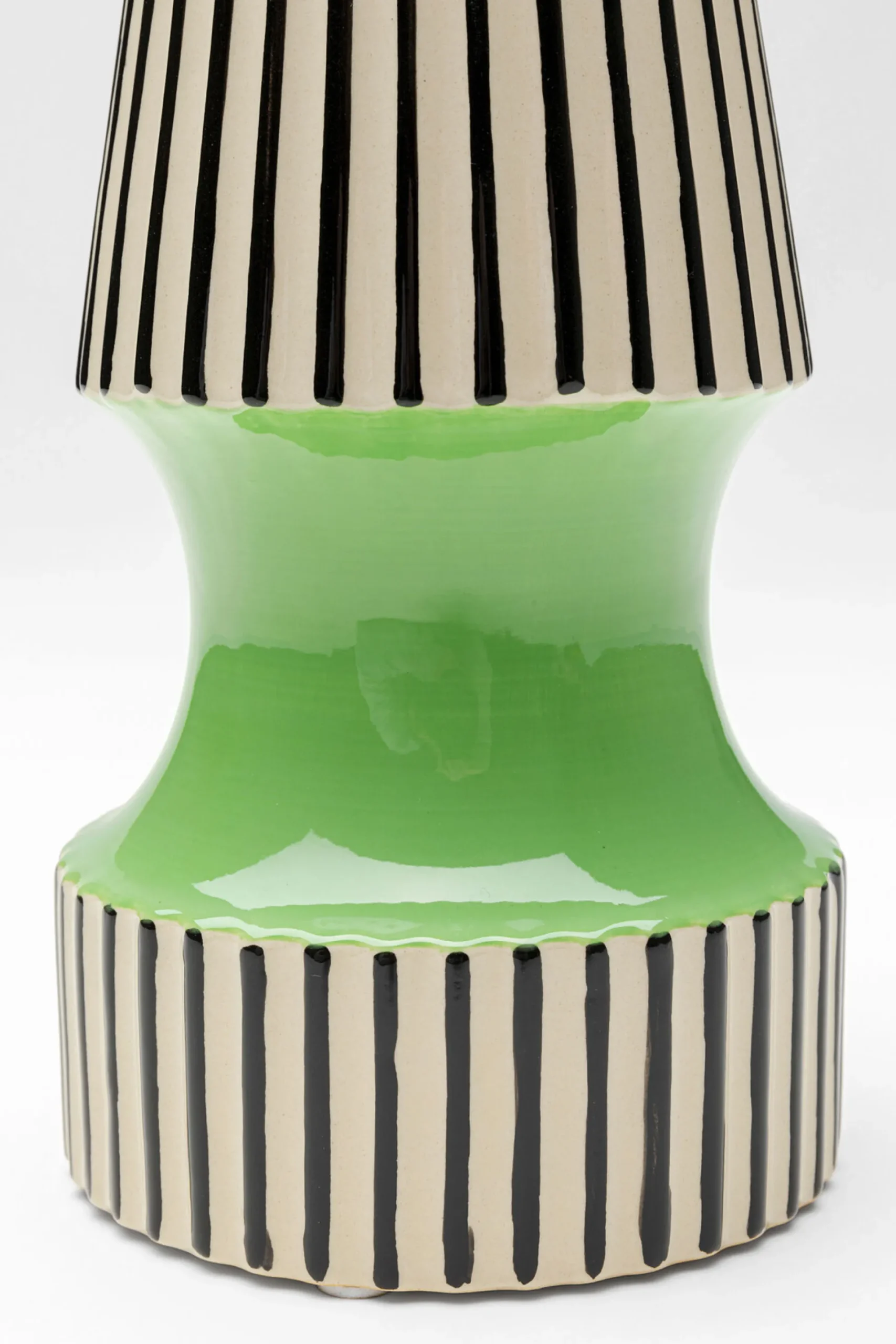 Wazon do salonu w paski zielony detal Ø13x26 cm porcelana