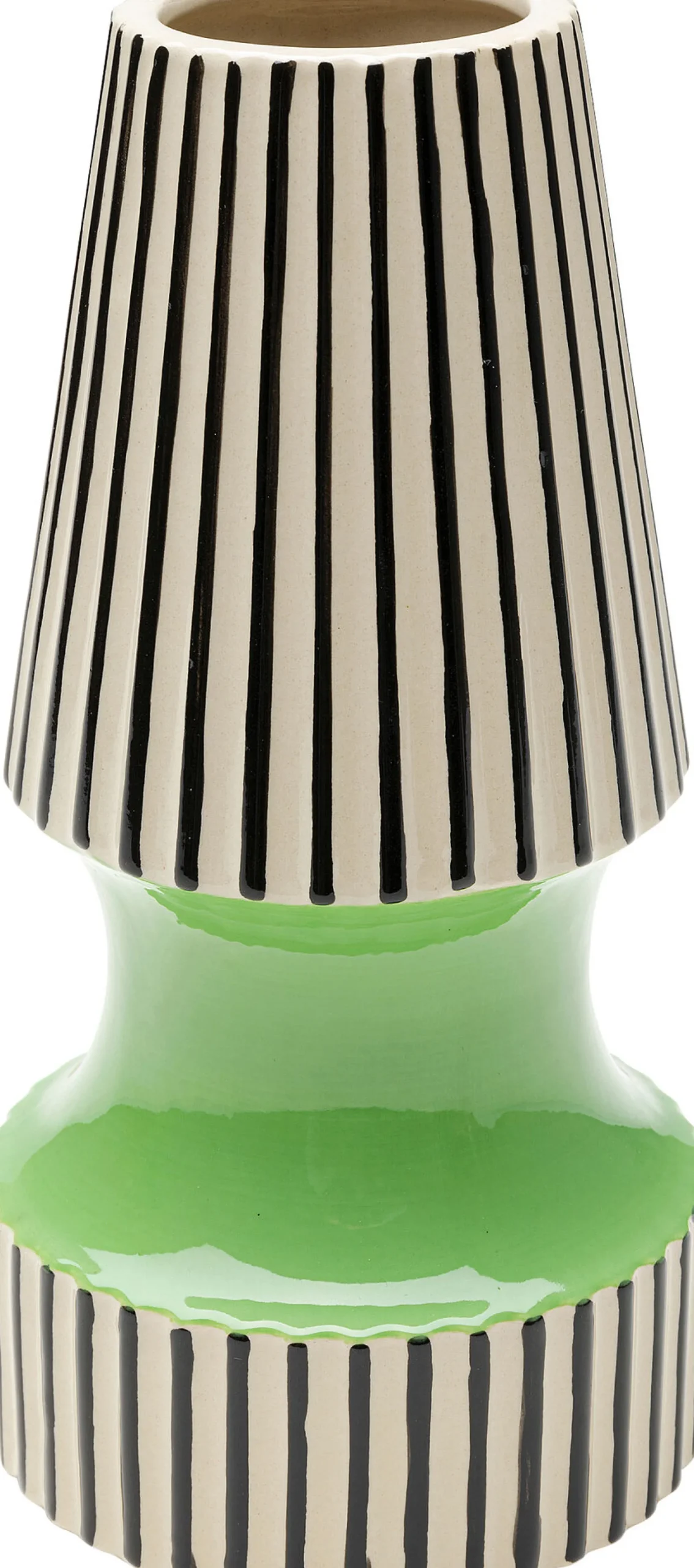 Wazon do salonu w paski zielony detal Ø13x26 cm porcelana