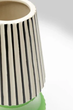 Wazon do salonu w paski zielony detal Ø13x26 cm porcelana