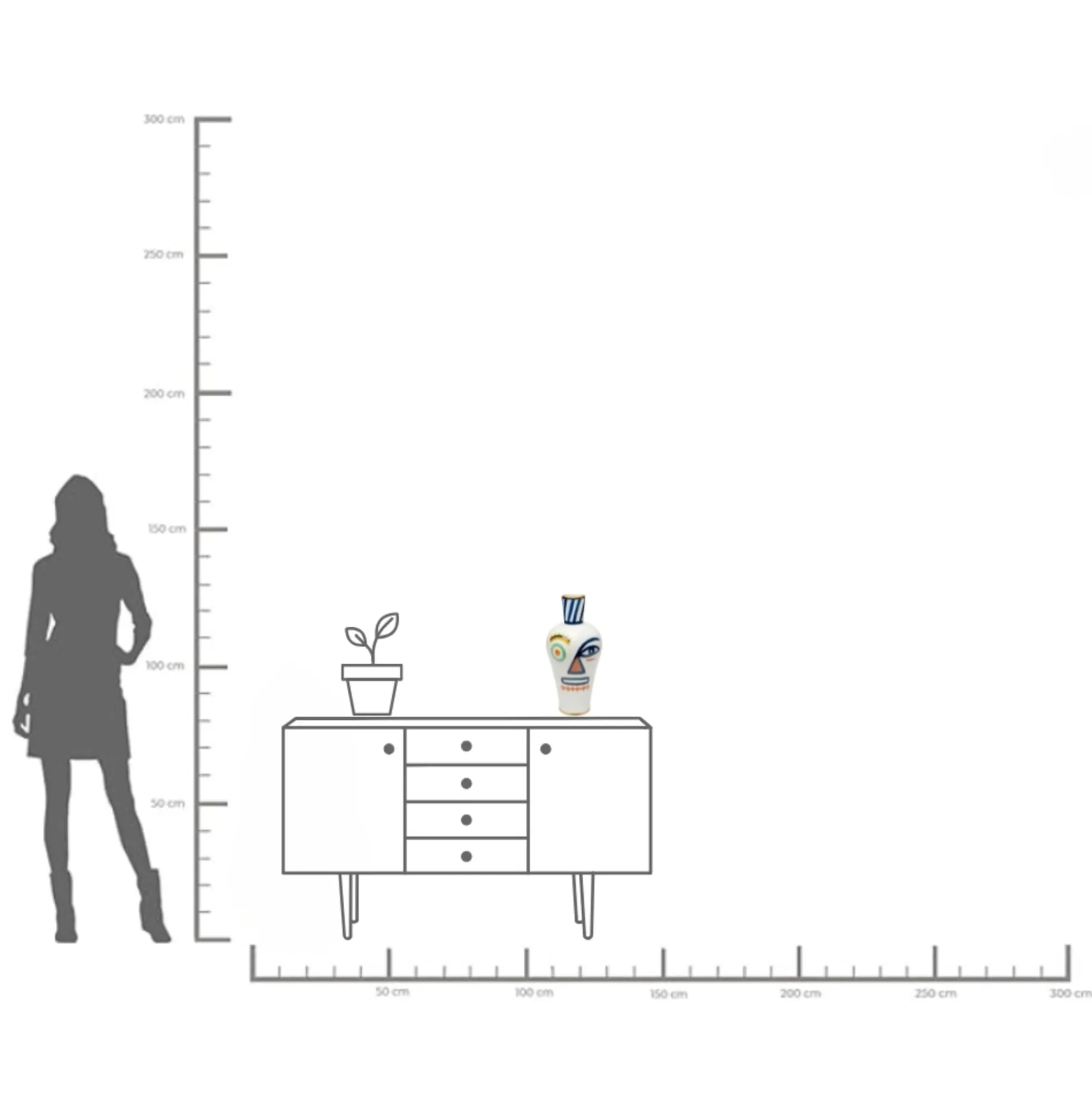 Wazon z porcelany kolorowy dwie twarze Ø21x44 cm