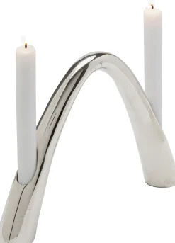 Świecznik podwójny z aluminium srebrny 28x21 cm