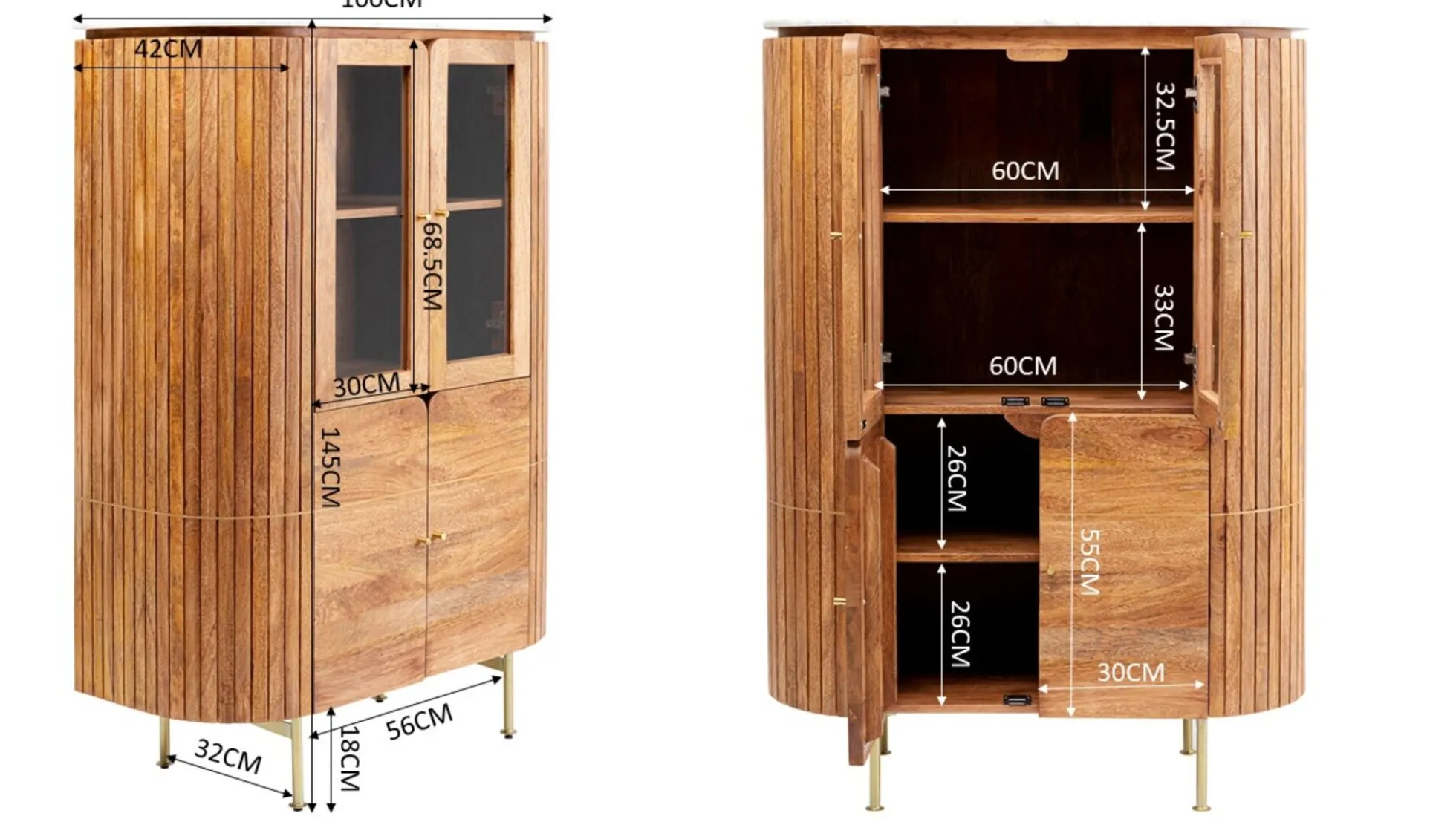 Witryna Grace 100x145 cm drewno mango - blat marmur
