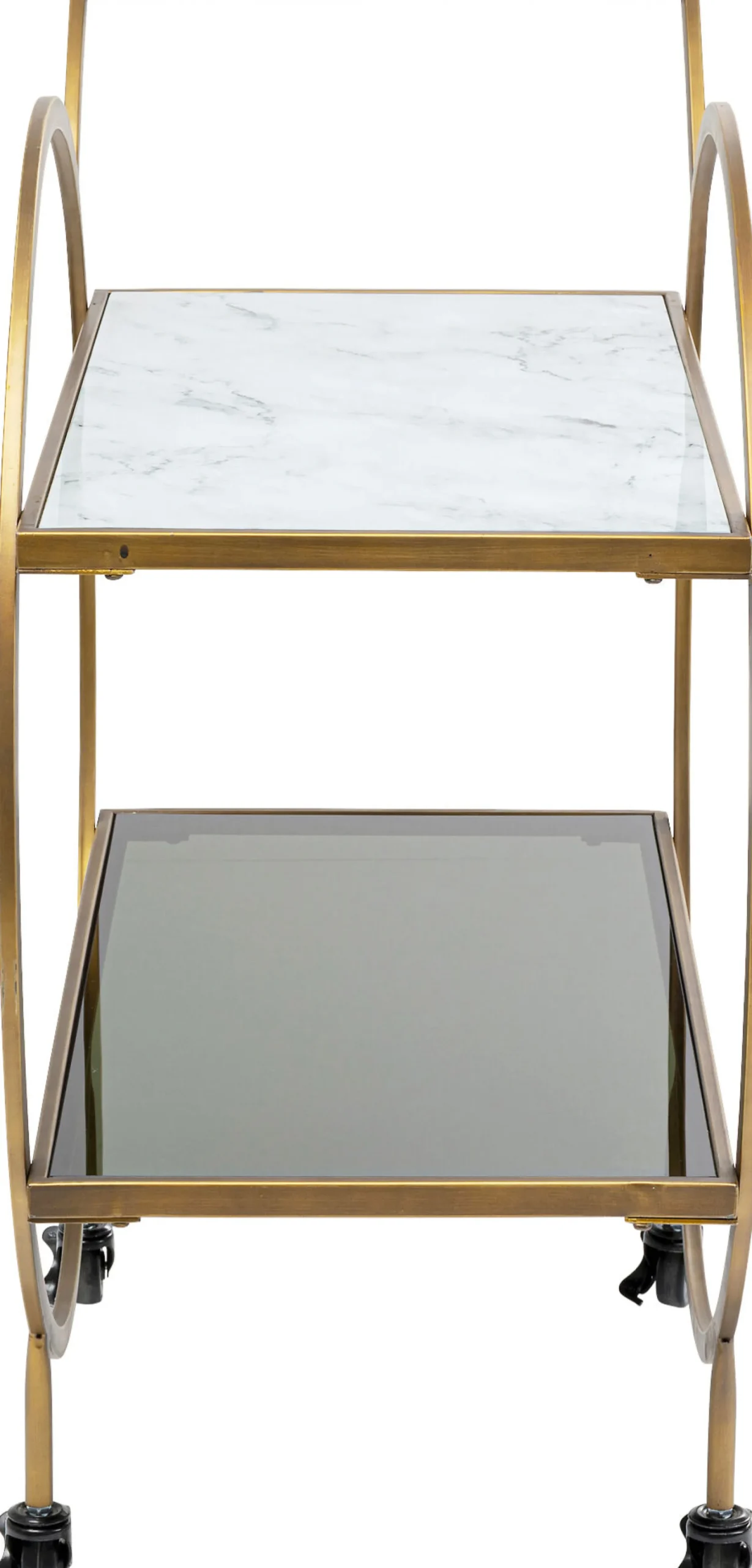 Wózek barowy Loft 74x85 cm mosiężny półki szklane