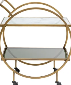 Wózek barowy Loft 74x85 cm mosiężny półki szklane