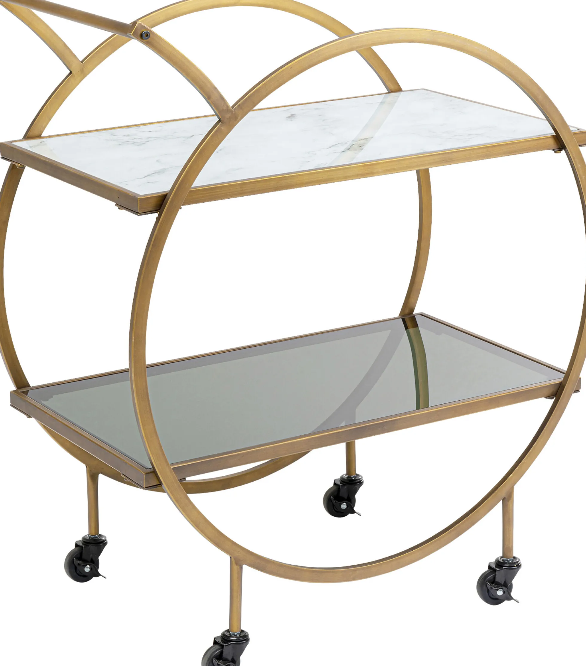 Wózek barowy Loft 74x85 cm mosiężny półki szklane