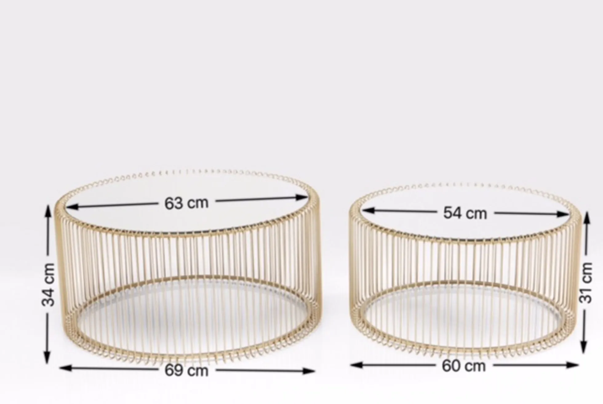 Zestaw dwóch stolików kawowych Wire mosiężne