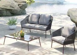 Zestaw ogrodowy szary 4-set sofa, stolik i 2 fotele