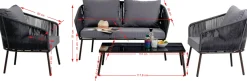 Zestaw ogrodowy szary 4-set sofa, stolik i 2 fotele