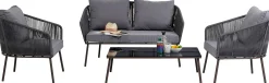 Zestaw ogrodowy szary 4-set sofa, stolik i 2 fotele